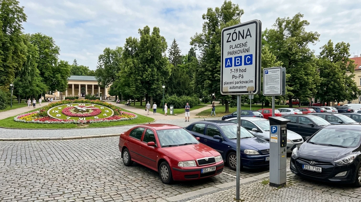 Parkoviště u lázeňského parku a kolonády v Poděbradech