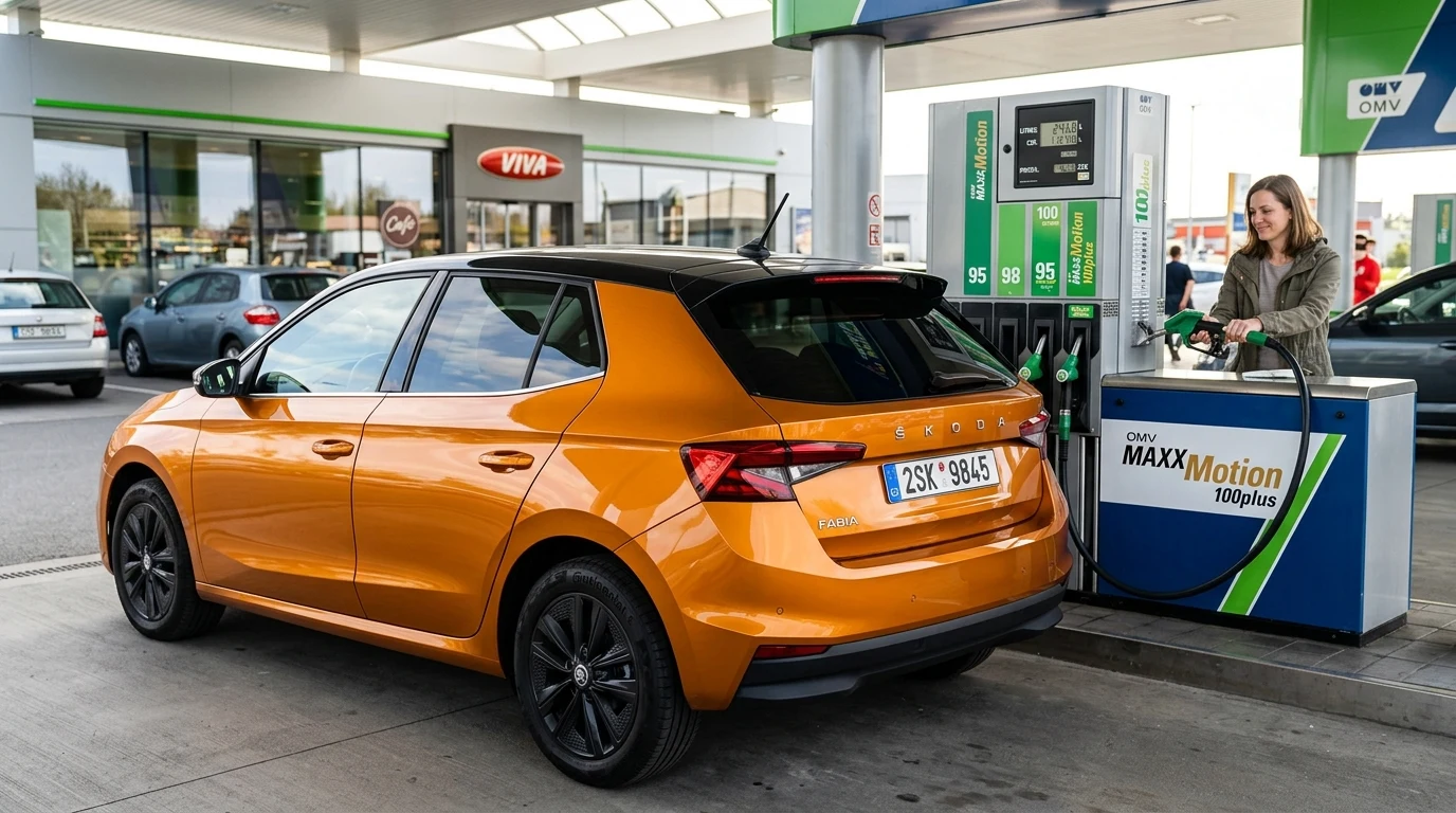 Škoda Fabia a prémiové palivo: Má smysl tankovat 100 oktanů? 1 Škoda Fabia tankování prémiového paliva 100 oktanů na čerpací stanici